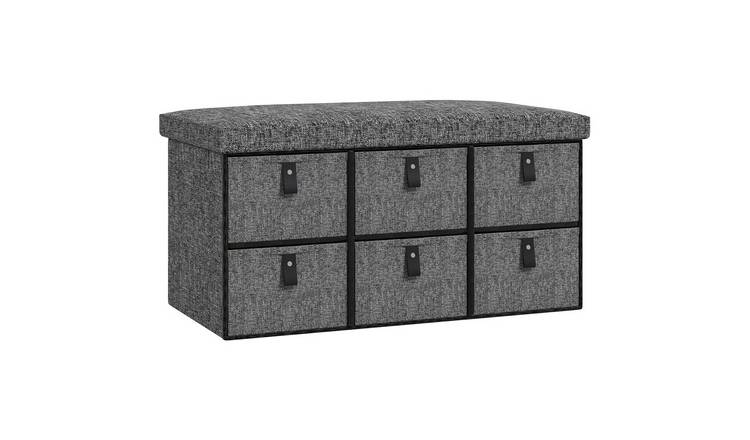 HOMCOM Shoe Bench with Cushion and 6 Fabric Drawers - Dark Grey