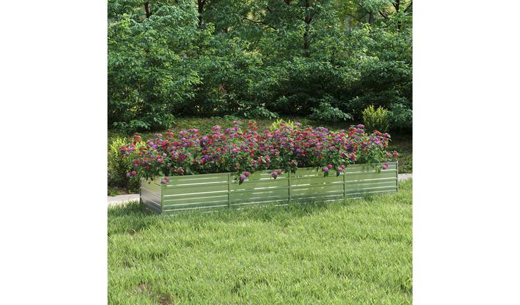 Walplus Galvanised Steel Raised Garden Bed - Silver - 320 x 80 x 45 cm