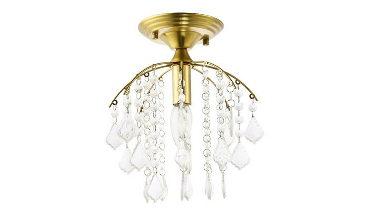 Happy Homewares Gold Crystal Glass Waterfall in Brushed Ceiling Light - 28cm