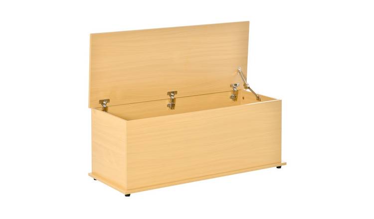 HOMCOM Large 113L Safety Hinged Lid Shoe Bench - Burlywood