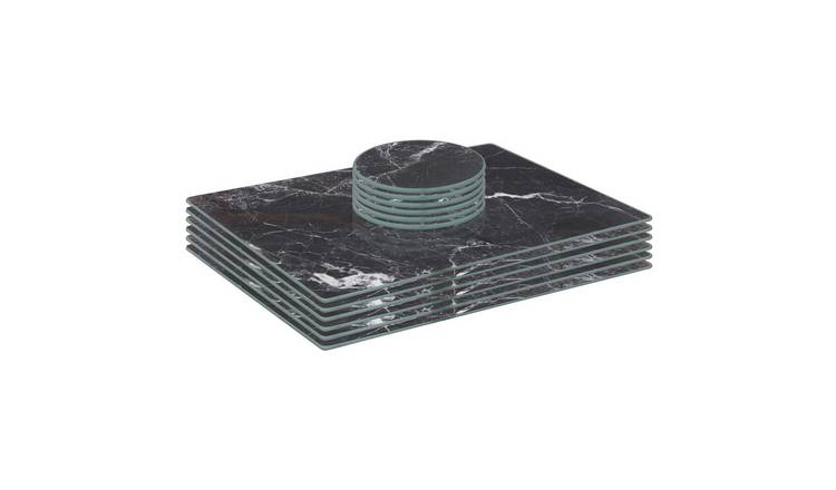 Harbour Housewares Black Marble Placemats & Round Coasters - 12 Piece - 30x20cm