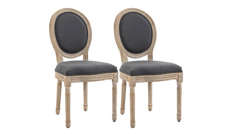 HOMCOM Set of 2 Linen Fabric Dining Chair with Round Backrest - Grey