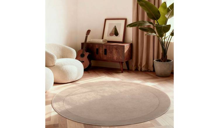 Villeroy and Boch  Beige  Kari Handmade Wool Blend Bordered Round Rug - 150cm