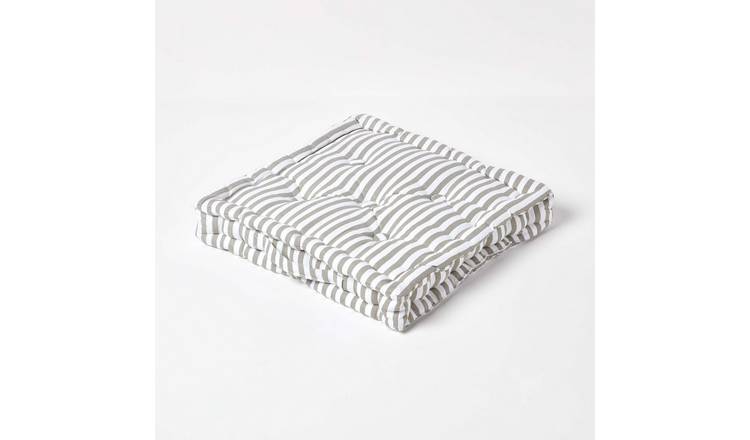 Homescapes Cotton Thin Stripe Floor Cushion – 40 x 40 cm – Light Grey