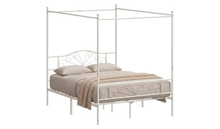HOMCOM Canopy Bed Frame King Size with Headboard and Footboard - White