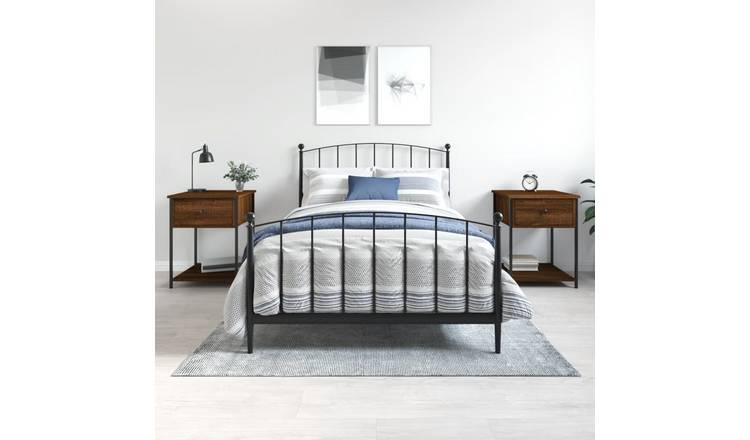 Walplus Pack of 2 Engineered Wood Bedside Table - Dark Oak - 44 x 45 x 58 cm