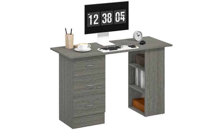 HOMCOM 3 Storage Shelves Computer Desk - Grey