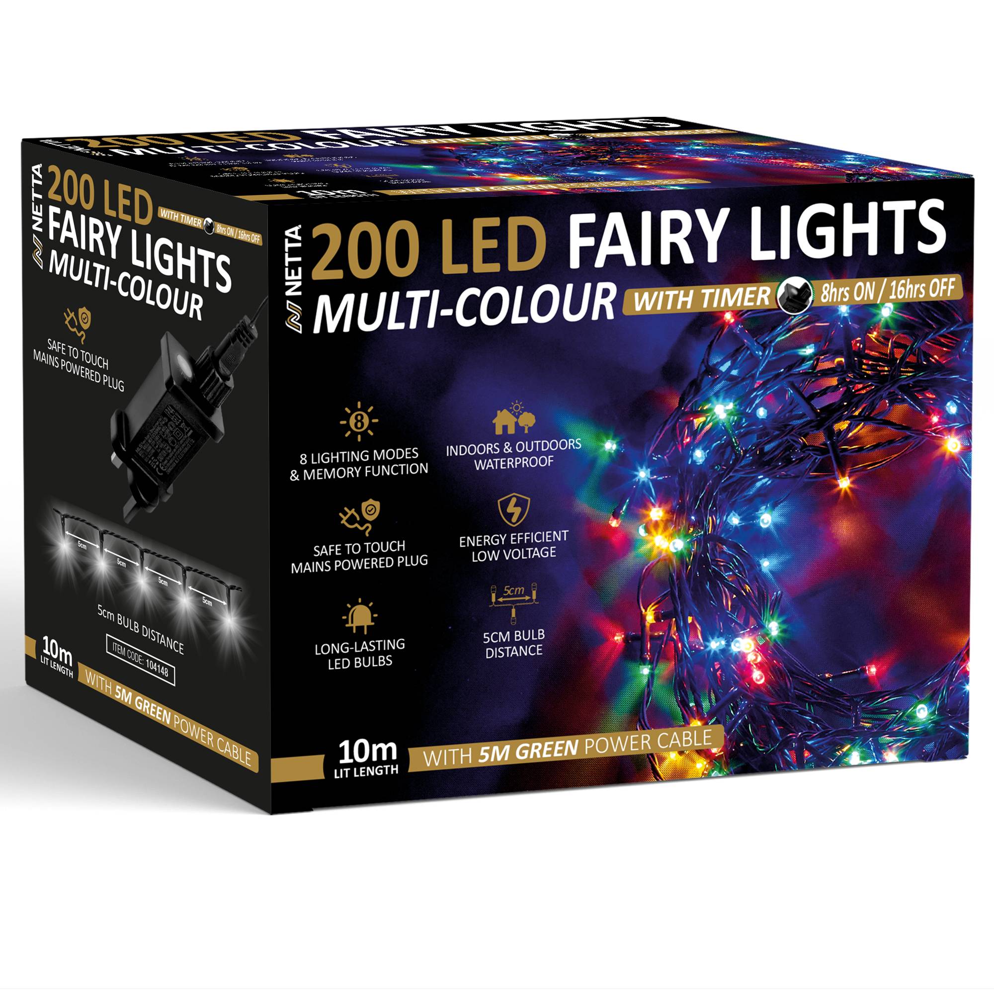 NETTA 200 LED 10m Christmas Fairy String Lights with Timer - Multicolour - Image 1