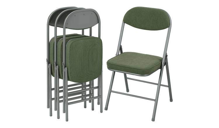 HOMCOM Set of 4 Fabric Padded Folding Chairs with Corduroy Seat - Green