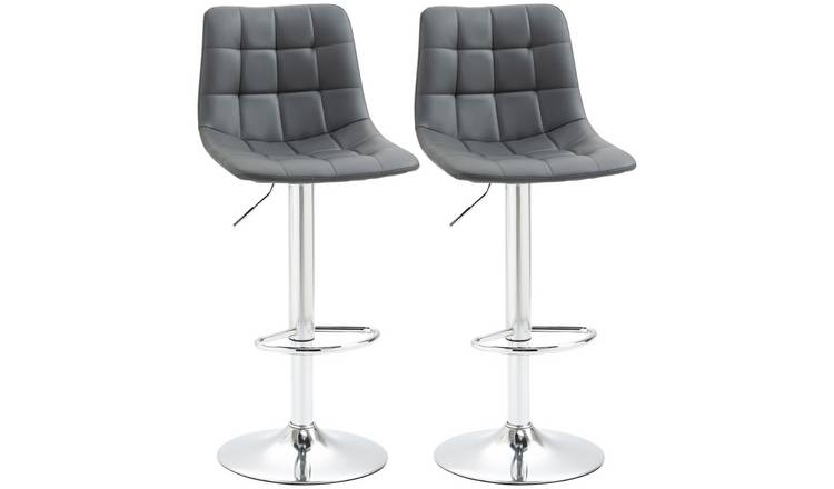 HOMCOM Set of 2 PU Leather Bar Stools with Tufted Seat and Back - Grey