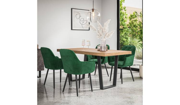 Furniture Online Aria Anika Oak Effect Dining Table & 4 Green Chairs