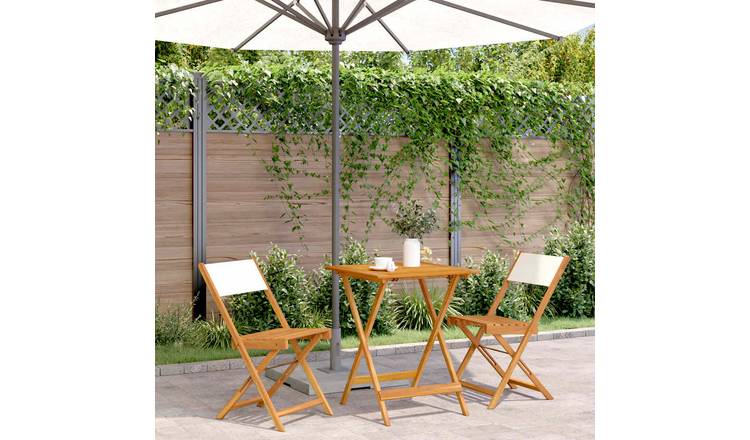 Walplus 3 Piece Acacia Wood Folding Bistro Set - Cream White - 60 x 60 x 75 cm