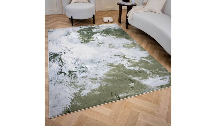 The Rugs Green Elaris Marble Stain Resistant Rug - 80 x 150cm