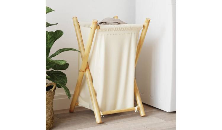 Walplus Bamboo Laundry Basket - White - 41.5 x 36 x 63.5 cm