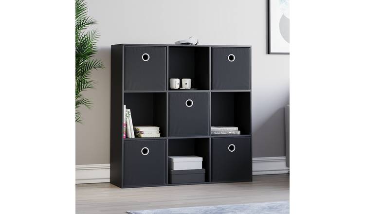 Vida Designs Durham 9 Cube Storage Unit with Set of 5 Black Baskets - Black