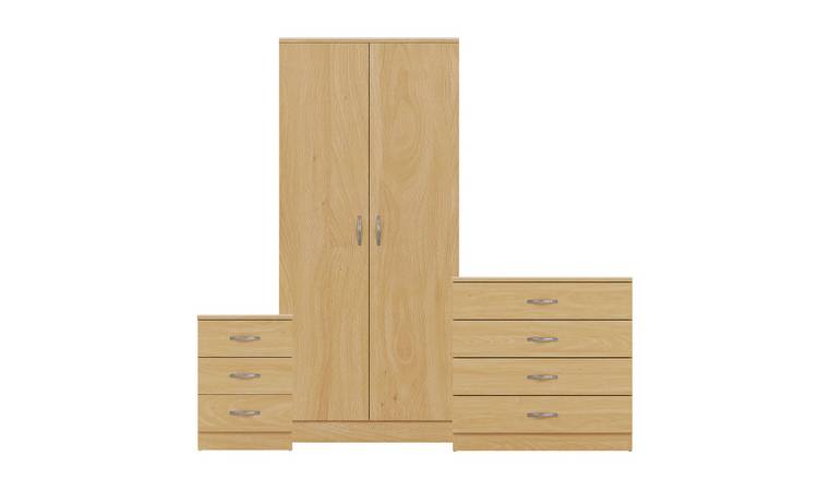 Vida Designs Riano Bedroom Set (Bedside, 4 Drawer Chest, 2 Door Wardrobe)-Pine