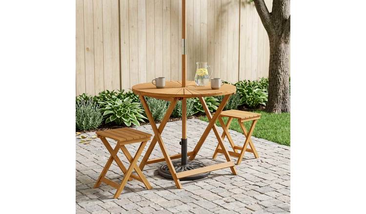 Walplus Folding Round Solid Wood Table - Natural - dia 90 x 75 cm