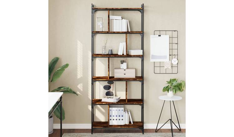 Walplus 6 Tier Engineered Wood Bookcase - Dark Oak - 76 x 32 x 192 cm