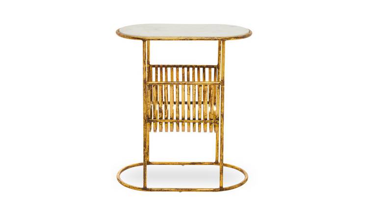 Orsina Rabia Marble Effect Side Table with Magazine Rack - Gold