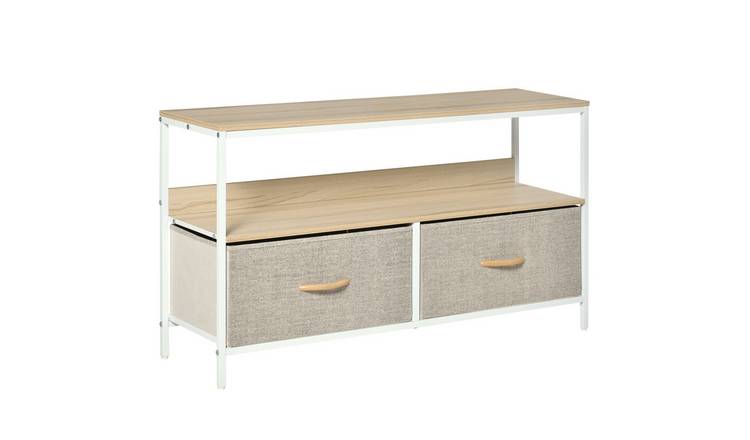 HOMCOM 2 Foldable Linen Drawers TV Stand Cabinet - Maple Wood Effect