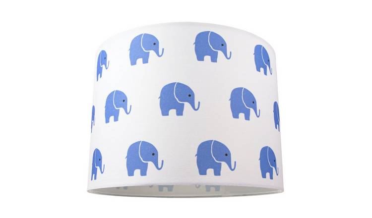 Happy Homewares Blue Elephants Children's White Cotton Fabric Lampshade - 25cm