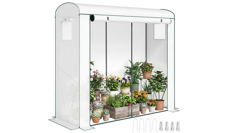 Outsunny Polyethylene Cover 2 Mesh Windows Greenhouse – White