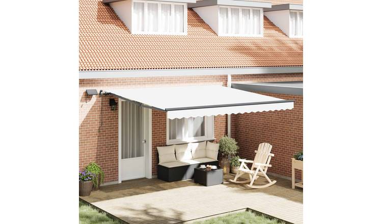 Walplus Polyester Retractable Awning - White - 400 x 300 cm - Easy to Install