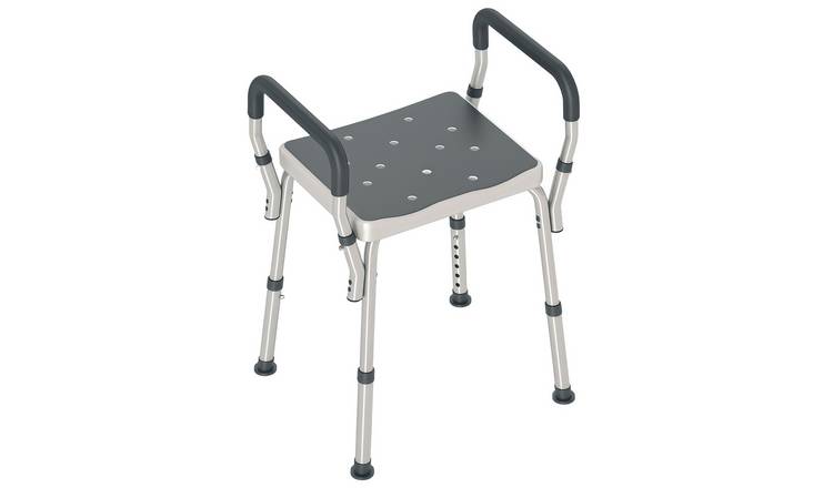 HOMCOM Non-Slip Shower Stool with Adjustable Height and EVA Cushion - Grey