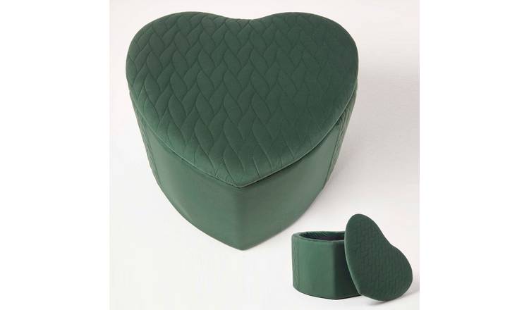 Homescapes Arundel Velvet Heart-Shaped Footstool with Storage – Emerald