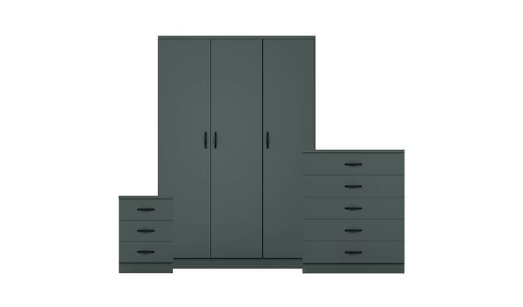Vida Designs Riano Bedroom Set (Bedside, 5 Drawer Chest, 3 Door Wardrobe)- Green