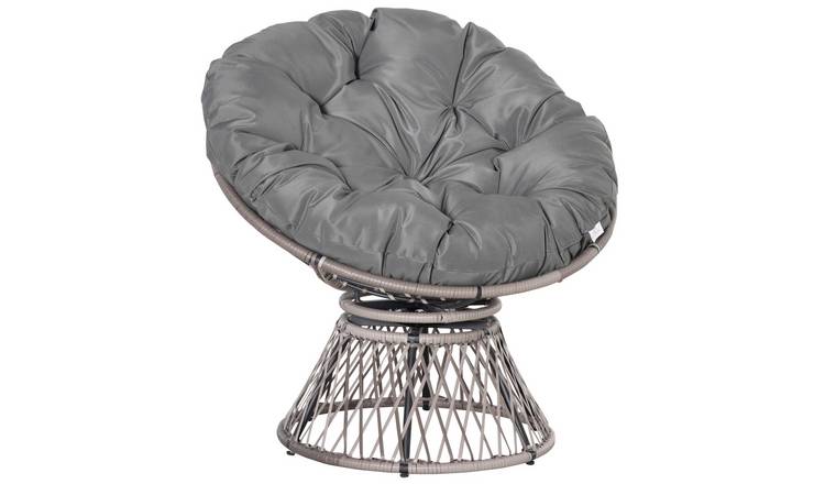 Outsunny Rattan Swivel Indoor Outdoor Moon Bowl Chair Round - Grey