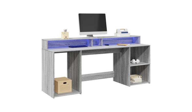 Walplus LED Engineered Wood Desk - Grey and Oak - 200 x 55 x 91 cm