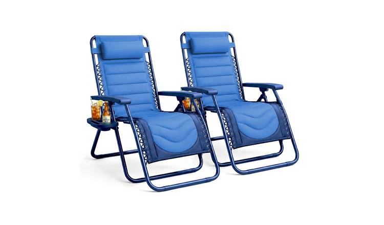 Keplin Set of 2 Colour Block Padded Zero Gravity Chairs - Navy