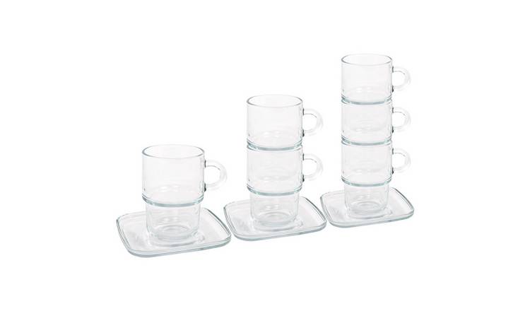 LAV 12pc Cozy Stacking Glass Coffee Cups & Saucers Set - 350ml