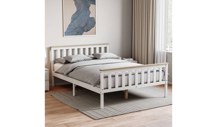 Vida Designs Milan Double Wooden High Foot Bed - White and Pine