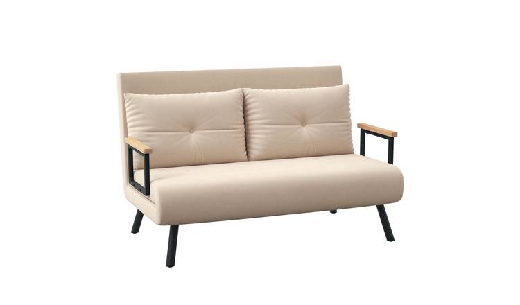 HOMCOM 2 Seater Velvet Modern Sofa Bed with 2 Tufted Cushions - Beige