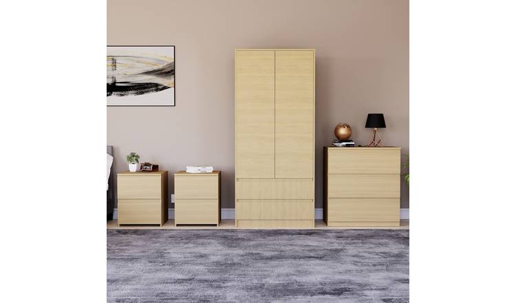 Vida Designs Denver Bedroom Set (2x Bedside, 3 Drawer Chest, Wardrobe) - Pine