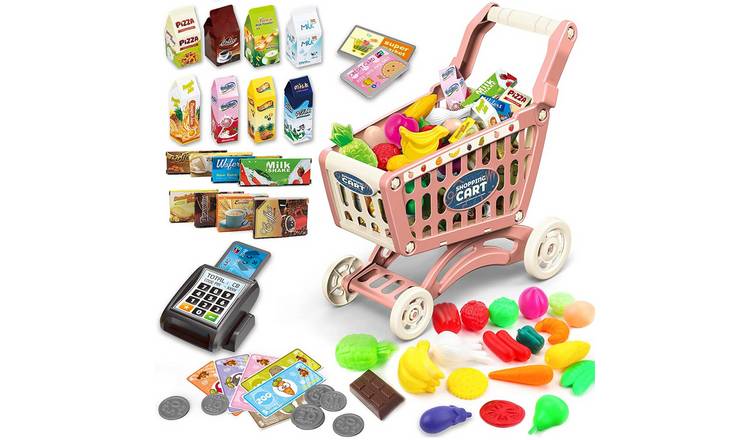 deAO Shopping Cart with Groceries - Pink