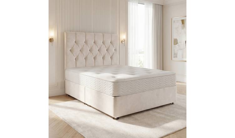 Somnior Chester Velvet King Open Coil Divan Bed Set - Ivory