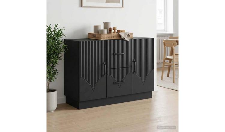 Walplus Engineered Wood Sideboard with Drawers - Black - 89 x 34.5 x 57 cm