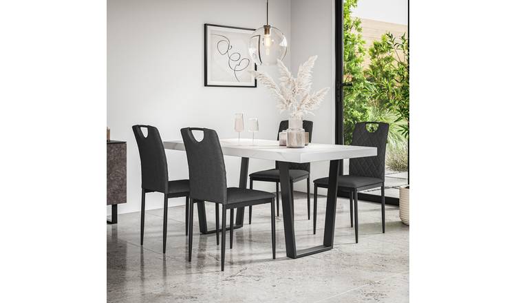 Furniture Online Aria Monza Marble Effect Dining Table & 6 Charcoal Chairs