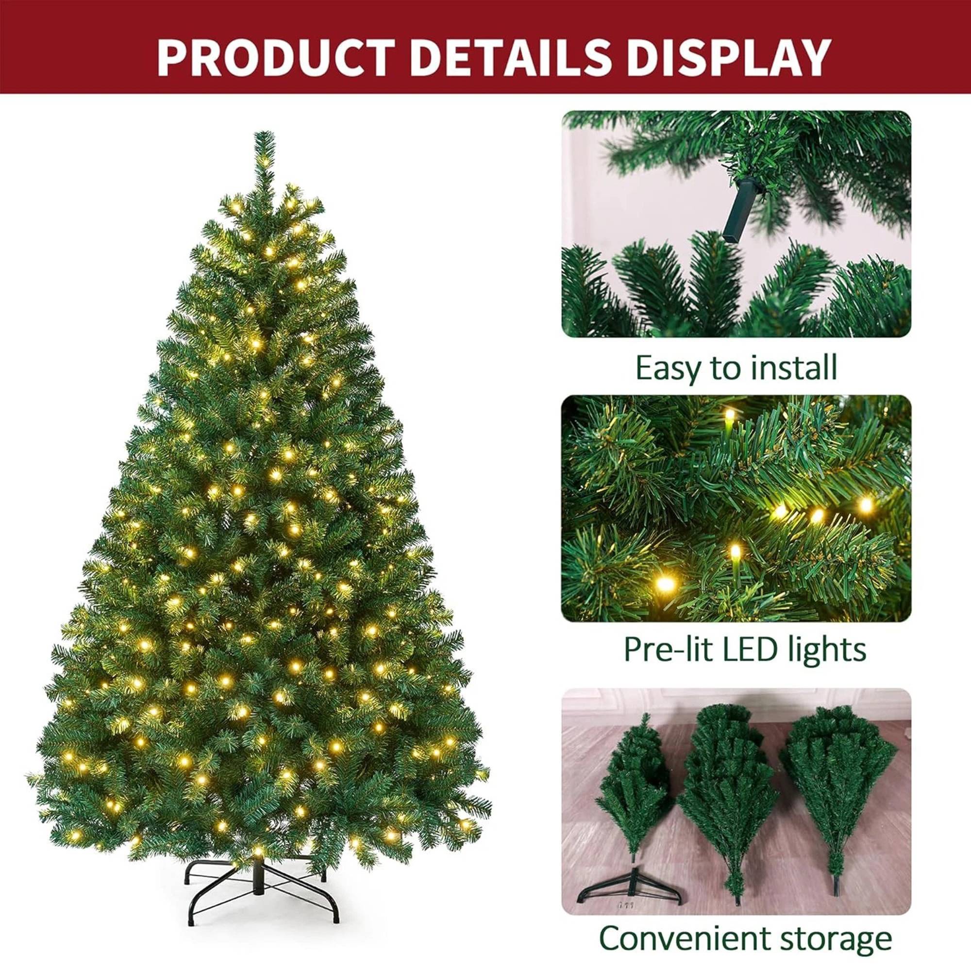 My Christmas 5ft Pre-Lit Artificial Christmas Tree with 180 LED Lights - Green - Image 4