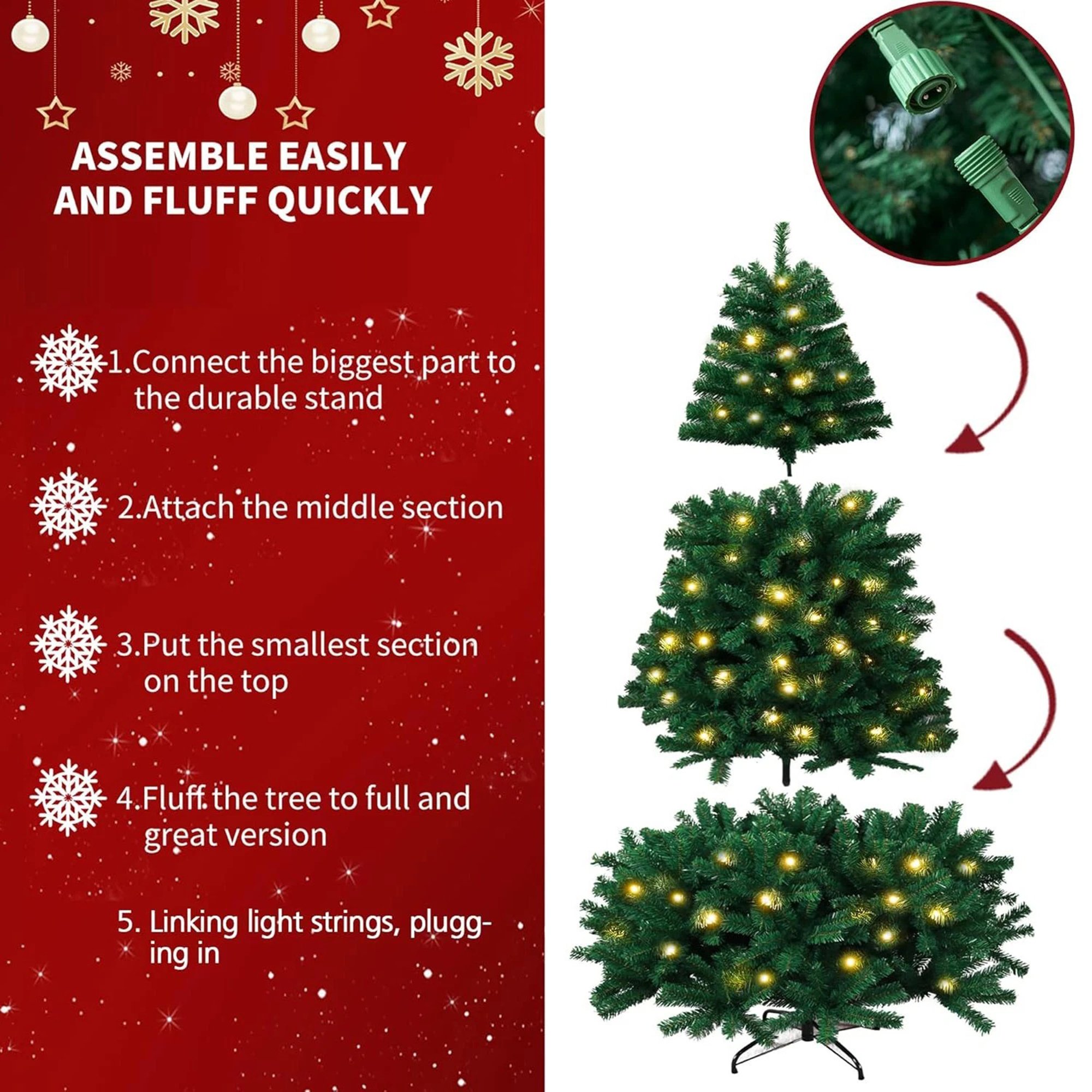 My Christmas 5ft Pre-Lit Artificial Christmas Tree with 180 LED Lights - Green - Image 5