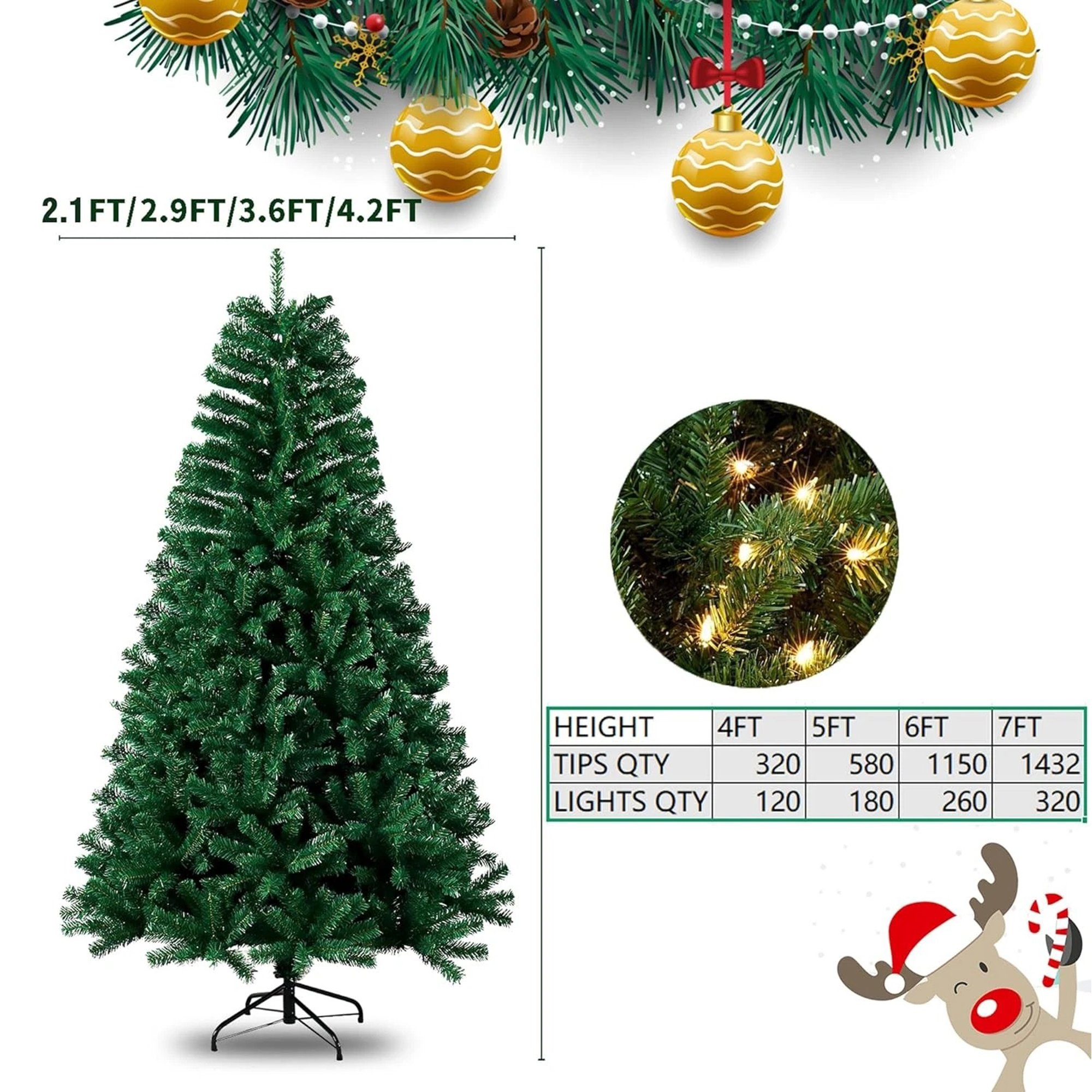 My Christmas 5ft Pre-Lit Artificial Christmas Tree with 180 LED Lights - Green - Image 6