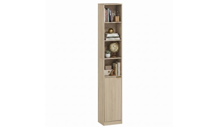 HOMCOM 6-Tier Slim Bookcase with Adjustable Shelf - Oak Wood Effect