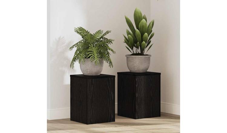 Walplus Pack of 2 Engineered Wood Plant Stand - Black Oak - 25 x 25 x 35 cm