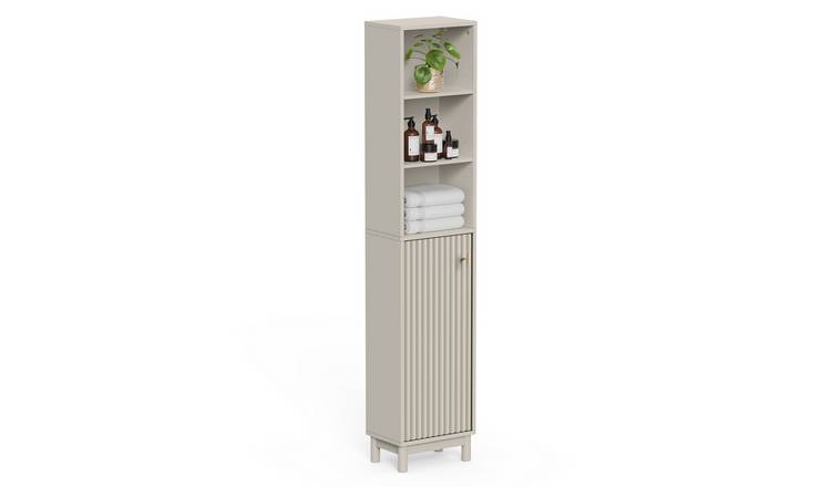 VonHaus Victoria 6 Shelf Fluted Tall Bathroom Cabinet - Stone