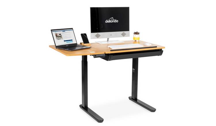 Dellonda Single Motor Electric Adjustable Drawing Table - Brown