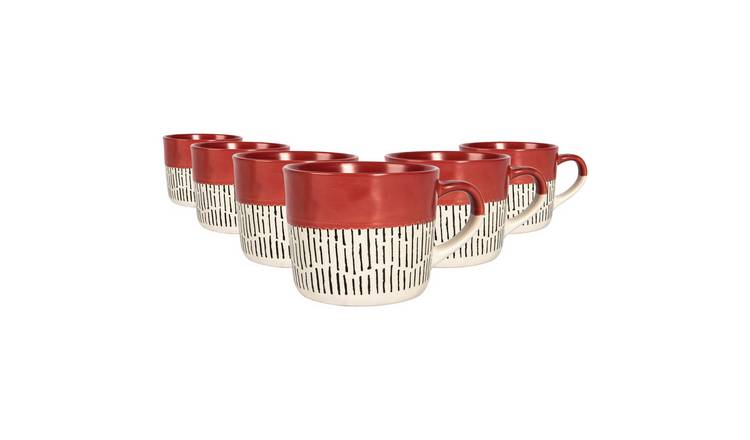 Nicola Spring Ceramic Dipped Dash Coffee Mugs - 475ml - Red - Pack of 6