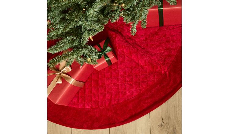 Dibor Crushed Velvet Effect Tree Skirt - Red 48"